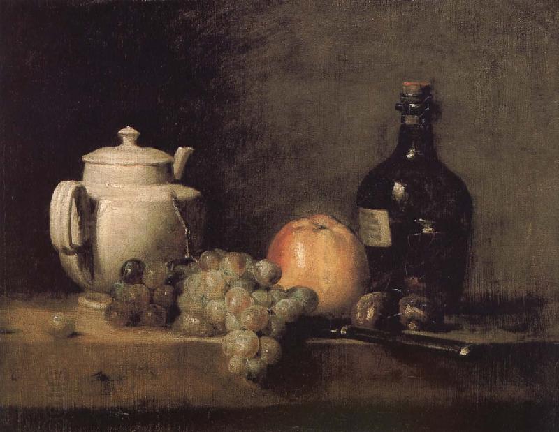 Jean Baptiste Simeon Chardin Teapot white grape apple bottle knife and Paris oil painting picture